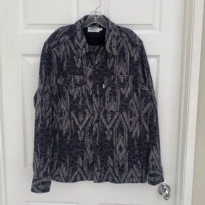 Wellen Jacquard Overshirt Shirt Jacket Black Diamond Size Large